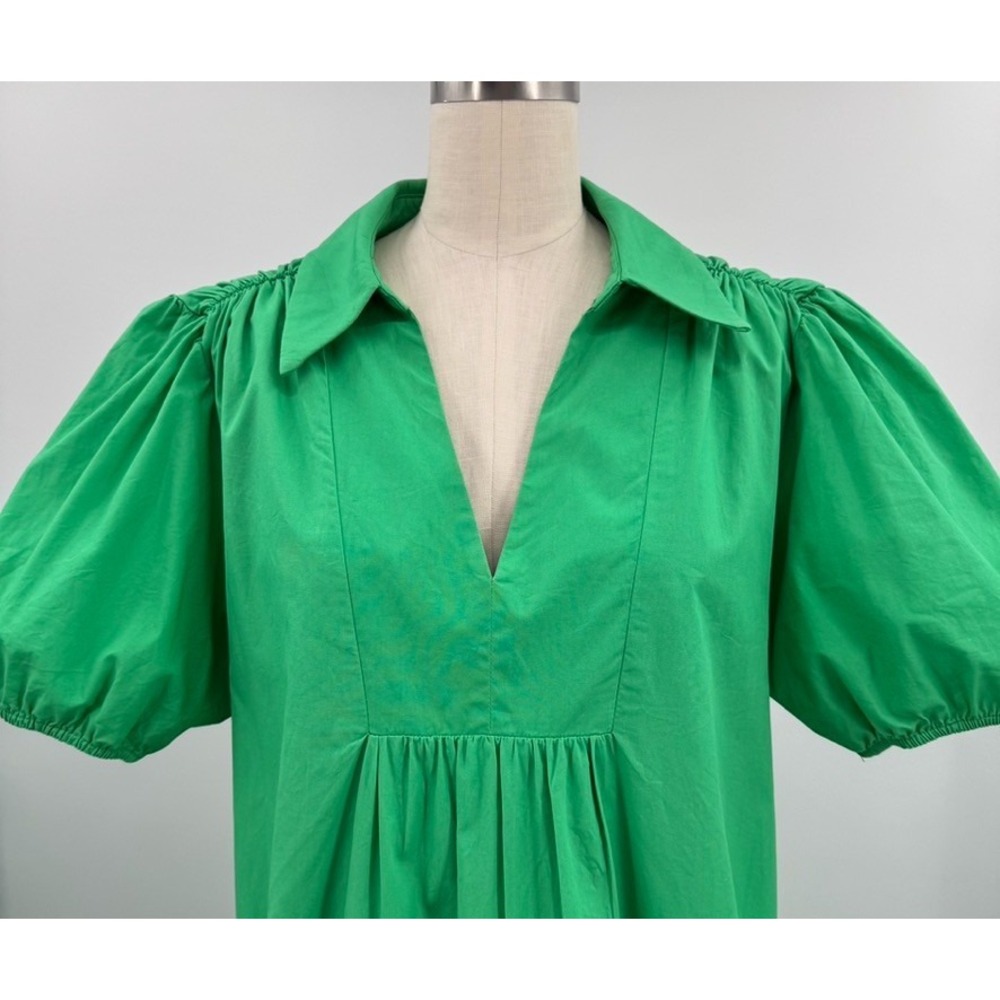 English Factory Cotton Poplin Puff Sleeve Midi Dress M Kelly Green Preppy - Picture 3 of 10